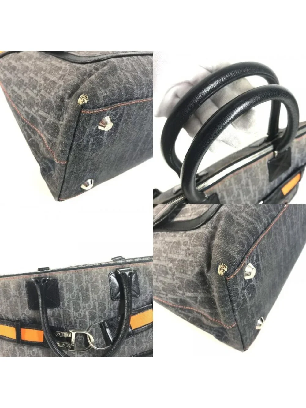 Dior Handbag Trotter Logo Denim Leather Blue
